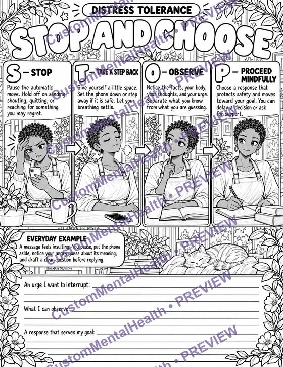 Watermarked preview of STOP · Stop and Choose, an illustrated Distress Tolerance handout